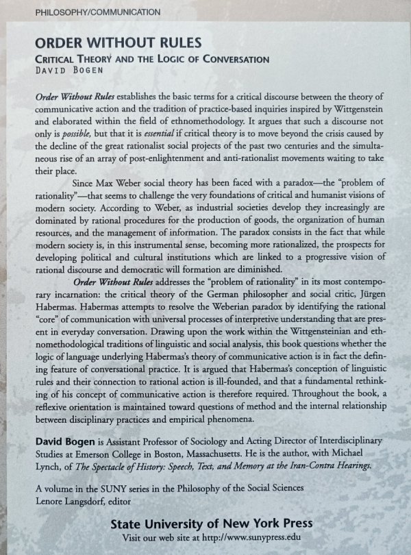David Bogen Order Without Rules. Critical Theory and the Logic of Conversation