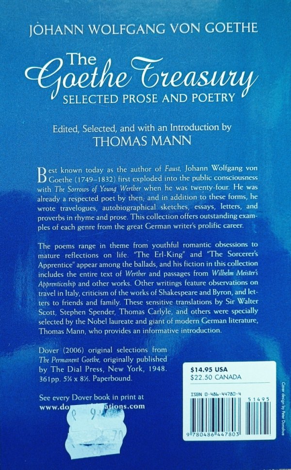 ed. Thomas Mann The Goethe Treasury: Selected Prose and Poetry