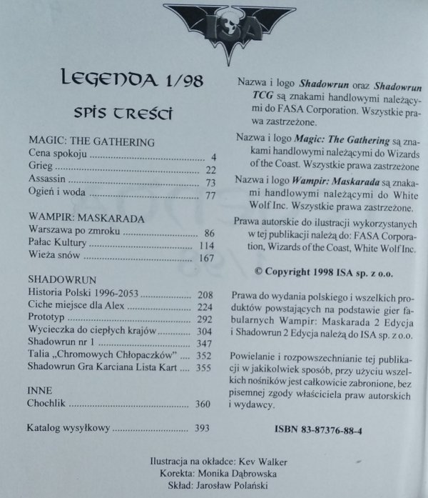 Legenda 1/98 • Magic: The Gathering, Wampir: Maskarada, Shadowrun 