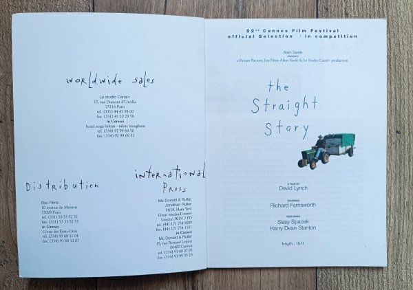 David Lynch. The Straight Story [folder z Festiwalu Filmowego w Cannes]