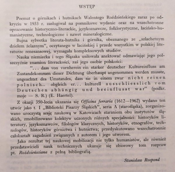 red. Stanisław Rospond Roździeńsciana. Studia o Walentym Roździeńskim autorze Officina Ferraria z 1612 roku