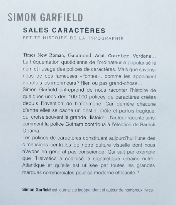 Simon Garfield Sales caracteres. Petite histoire de la typographie