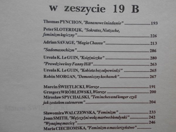 Brulion 19B • Thomas Pynchon, Feminizm, Ursula Le Guin, Świetlicki