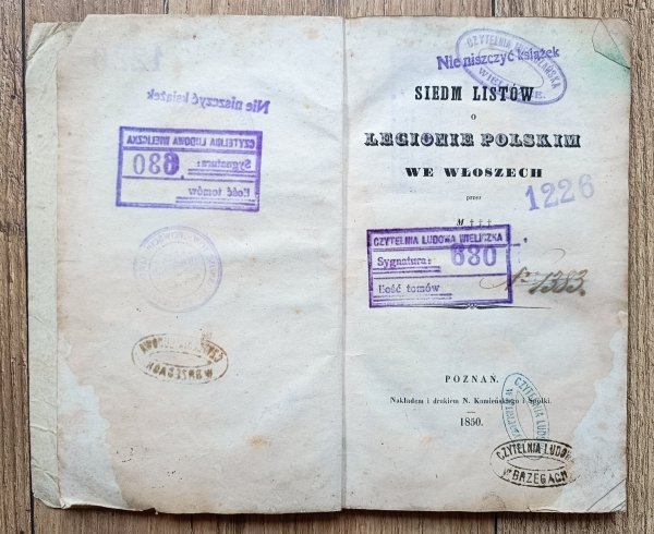 Michał Chodźko Siedm listów o Legionie Polskim we Włoszech / 1850