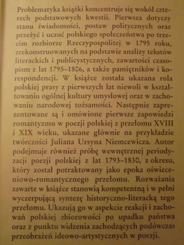 Piotr Żbikowski • W pierwszych latach narodowej niewoli. Schyłek polskiego oświecenia i zwiastuny romantyzmu [Niemcewicz]