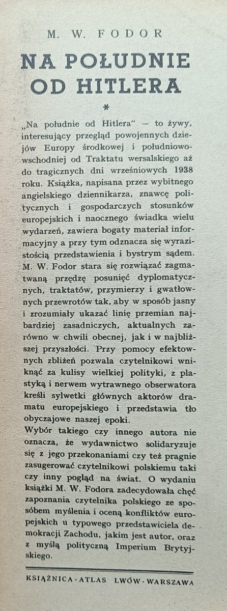 M.W. Fodor Na południe od Hitlera / Konstanty M. Sopoćko