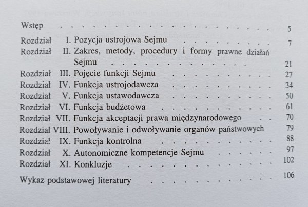 Andrzej Bałaban Pozycja ustrojowa i funkcje Sejmu RP