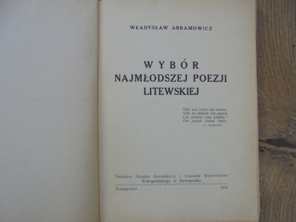 Władysław Abramowicz • Wybór najmłodszej poezji litewskiej [Józef Hurynowicz]