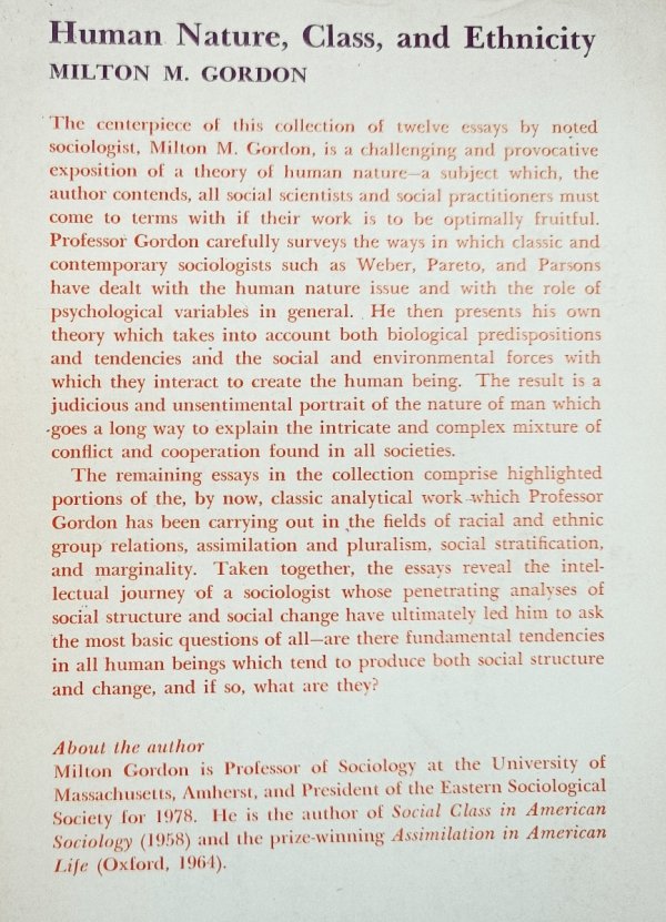 Milton M. Gordon Human Nature, Class, and Ethnicity