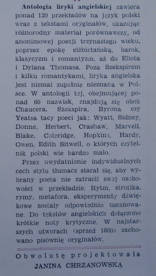 Jerzy Pietrkiewicz • Antologia liryki angielskiej 1300-1956 [John Donne, Henry Vaughan, John Milton, William Blake, Byron, John Keats, Yeats, Eliot]