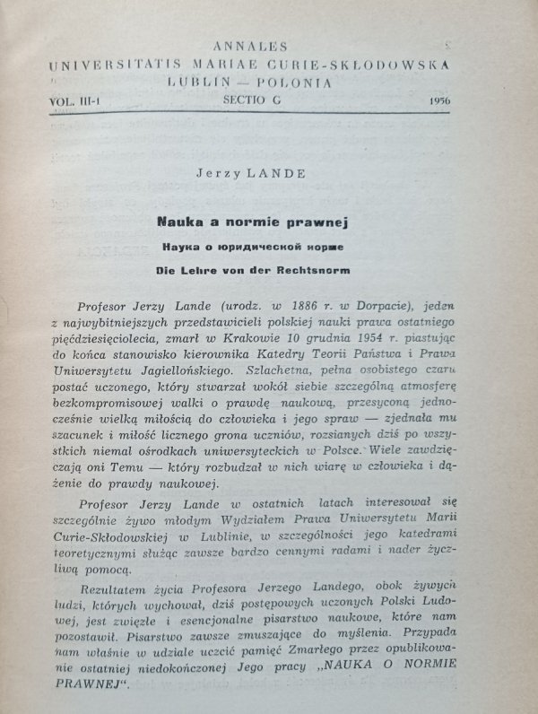 Jerzy Lande Nauka o normie prawnej