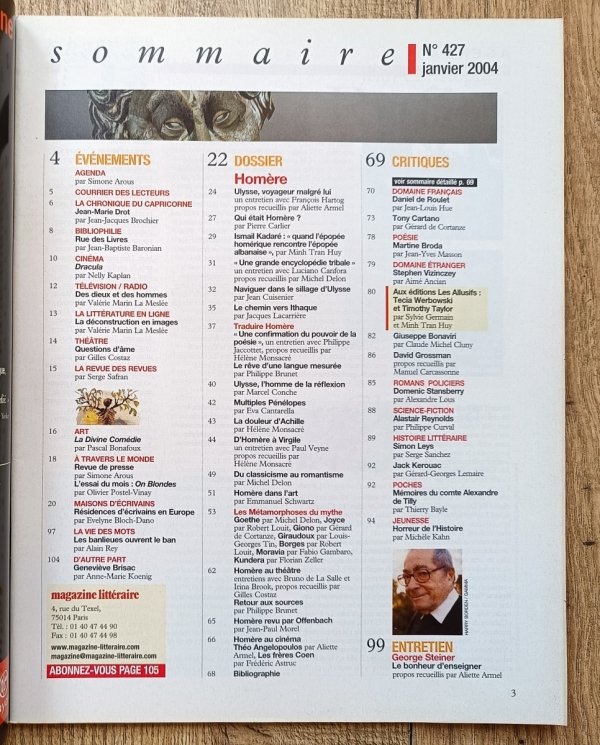 Magazine Litteraire 427 2004: Homere Les Metamorphoses d'Ulysse
