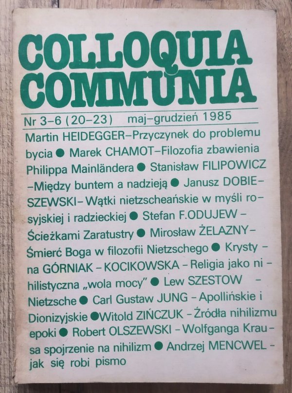 Colloquia Communia 3-6/1985 (20-23) Heidegger, Jung, Szestow, Nietzsche