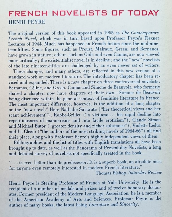 Henri Peyre French Novelists of Today