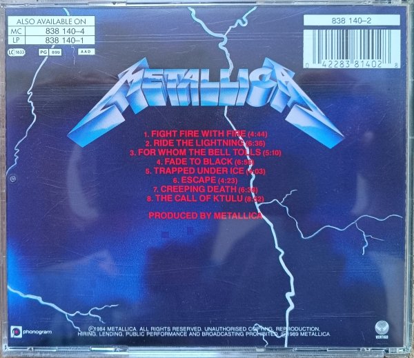 Metallica Ride the Lightning CD