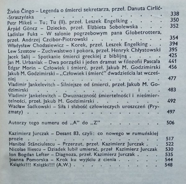 Literatura na świecie 8-9/1985 • Śmierć, William Butler Yeats, Allen Ginsberg, Samuel Beckett