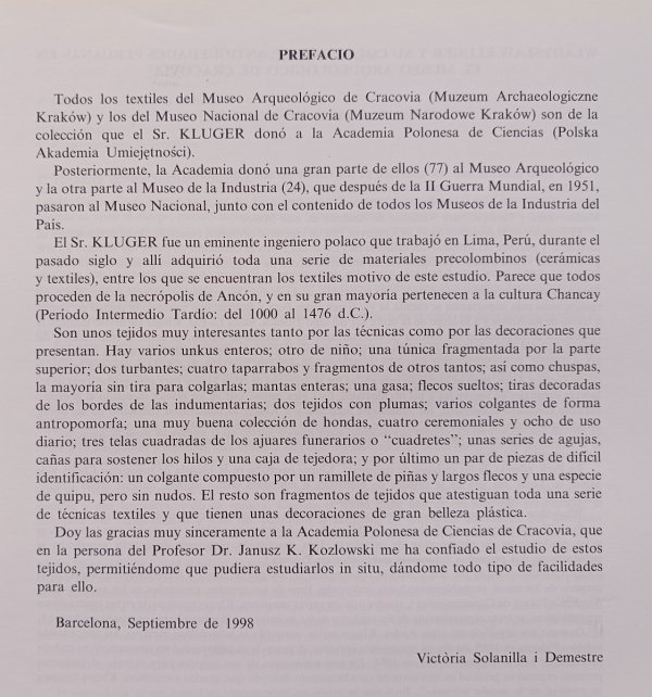 Corpus Antiquitatum Americanensium Pologne II Textiles Precolombinos de Cracovia