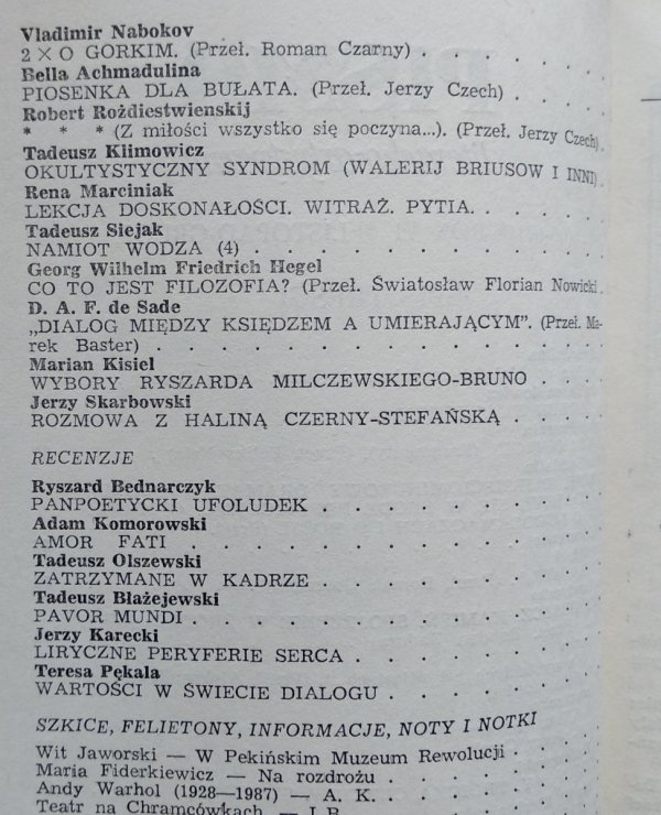 Pismo literacko-artystyczne 11-12/1987 • Michał Zoszczenko, Eugeniusz Zamiatin, DAF de Sade, Vladimir Nabokov