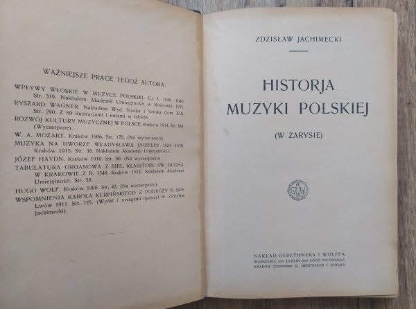 Zdzisław Jachimecki Historia muzyki polskiej [1920]
