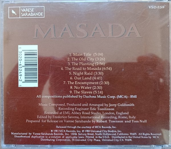 Jerry Goldsmith Masada (Music From The Original Soundtrack) CD