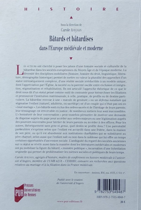 Carole Avignon • Batards et batardises dans l’Europe medirvale et moderne