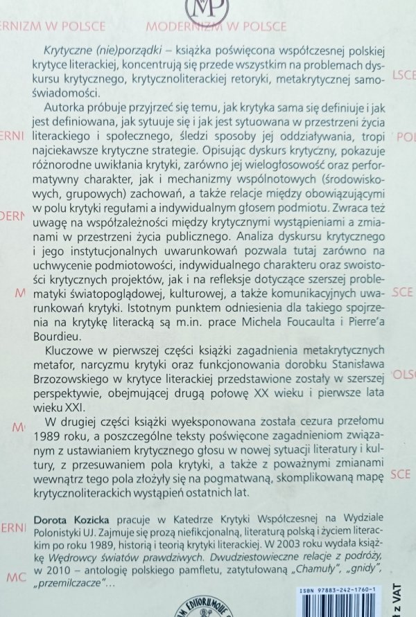 Dorota Kozicka Krytyczne (nie)porządki. Studia o współczesnej krytyce literackiej w Polsce