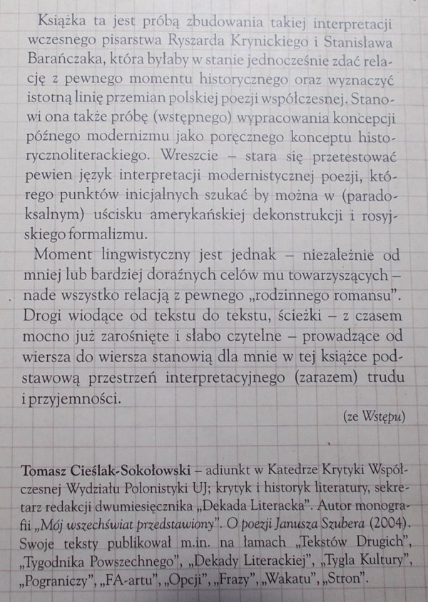 Tomasz Cieślak-Sokołowski • Moment lingwistyczny. O wczesnym pisarstwie Ryszarda Krynickiego i Stanisława Barańczaka
