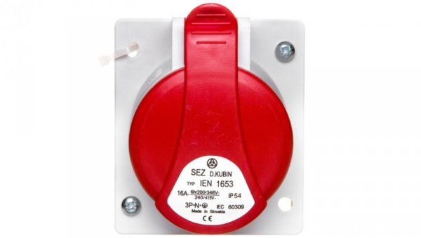 Gniazdo tablicowe skośne 5P 16A 400V czerwone podtynkowe z puszką IP44 GTPN 1653