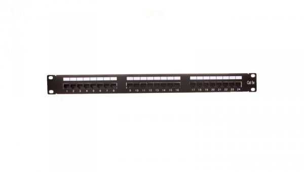 Patch panel kompletny 19 cali 24x RJ45 U/UTP kat. 5e czarny (RAL 9005) z tacką DN-91524U-EC