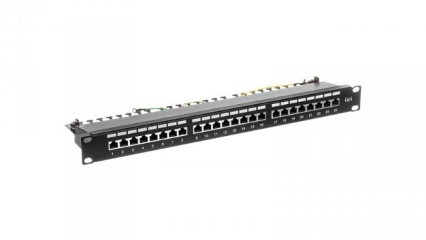 Patch panel kompletny 19 cali 24x RJ45 S/FTP kat. 6 1U z tacką czarny (RAL 9005) DN-91624S-EC