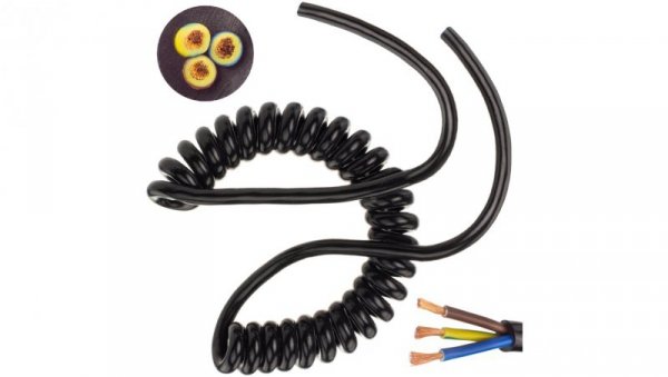 Przewód OMY spiralny H03VVH8-F 3x1 0,16m / 0,9m czarny