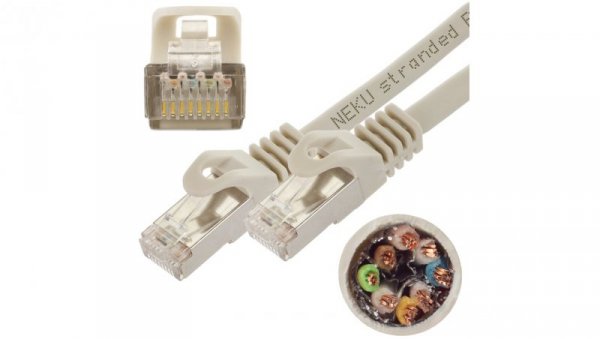 Patchcord S/FTP kat.6A PiMF kabel sieciowy LAN 2x RJ45 linka PoE szary 2m NEKU