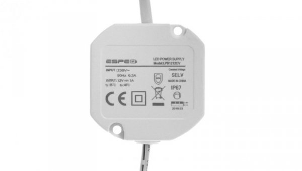 Zasilacz LED dopuszkowy 12V 1A 12W IP67 ESPE LPB1212CV