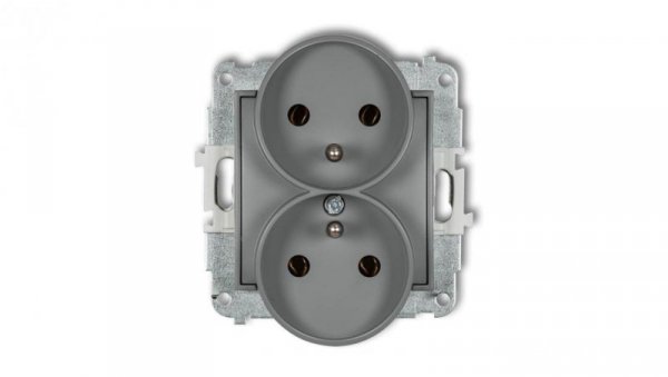 ICON Mechanizm gniazda podwójnego do ramki z uziemieniem 2x(2P+Z) (bez przesłon torów prądowych) szary mat 27IGPR-2z
