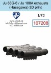 Omask 107208 Ju 88G-6 / Ju 188A exhausts (Hasegawa) 3D print 1/72