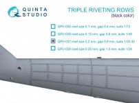 Quinta Studio QRV-037 Triple riveting rows (rivet size 0.20 mm, gap 0.8 mm, suits 1/32 scale), Black color, total length 3.7 m/12 ft