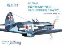 Quinta Studio QC32001 Yak-3 vacuformed clear canopy, open & close position (for Special Hobby kit) 1/32