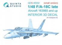 Quinta Studio QDS48302 F/A-18C late 3D-Printed & coloured Interior on decal paper (Hasegawa) (Small version) 1/48
