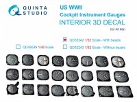 Quinta Studio QD32242 US WWII Cockpit instrument gauges with bezels 3D-Printed & coloured Interior on decal paper (All Kits) 1/32