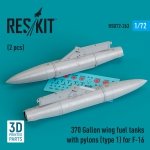 RESKIT RSU72-0263 370 Gallon wing fuel tanks with pylons (type 1) for F-16 (2 pcs) (3D Printed) 1/72