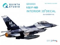Quinta Studio QD32023 F-16D 3D-Printed & coloured Interior on decal paper (for Academy kit) 1/32