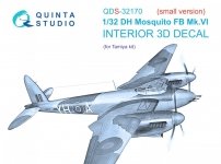 Quinta Studio QDS32170 DH Mosquito FB Mk.VI 3D-Printed & coloured Interior on decal paper (Tamiya) (small version) 1/32