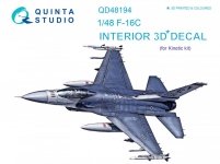 Quinta Studio QD48194 F-16С 3D-Printed & coloured Interior on decal paper (for Kinetic kit) 1/48