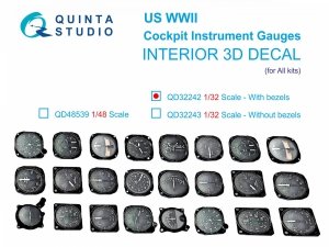 Quinta Studio QD32242 US WWII Cockpit instrument gauges with bezels 3D-Printed & coloured Interior on decal paper (All Kits) 1/32