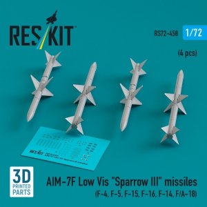 RESKIT RS72-0458 AIM-7F Low Vis Sparrow III missiles (4 pcs) (3D Printed) 1/72
