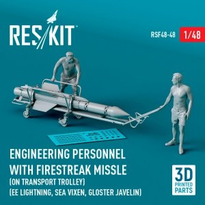 RESKIT RSF48-0048 Engineering Personnel with Firestreak misslle (on transport trolley) (EE Lightning, Sea Vixen, Gloster Javelin) (3D Printed) 1/48