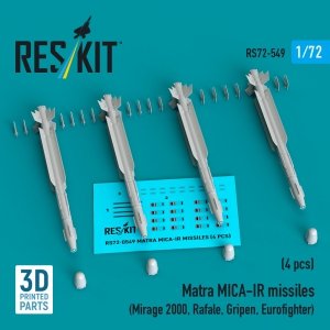 RESKIT RS72-0549 Matra MICA-IR missiles (4 pcs) (3D Printed) 1/72