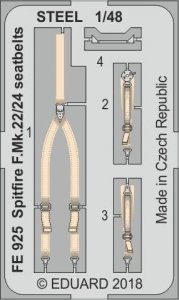 Eduard FE925 Spitfire F. Mk.22/24 seatbelts STEEL AIRFIX 1/48