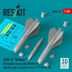 RESKIT RS48-0532 AGM-62 Walleye I ER missiles (2 pcs) with AN/AWG-16 data link pod (1 pcs) (A-4, A-6, A-7, F-4, F/A-18) (3D Printed) (1/48)