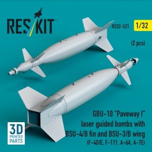 RESKIT RS32-0521 GBU-10 Paveway I laser guided bombs with BSU-4/B fin and BSU-3/B wing (2 pcs) (3D Printed) 1/32